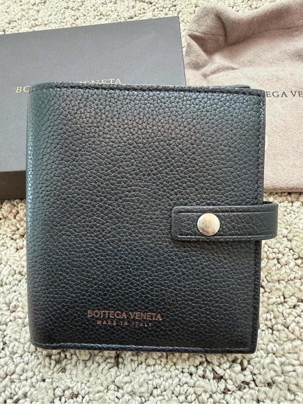 Bottega Veneta Black Leather Snap Wallet